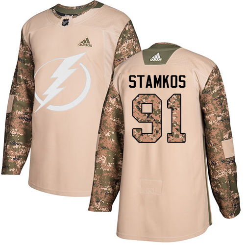 Adidas Lightning #91 Steven Stamkos Camo Authentic Veterans Day Stitched Youth NHL Jersey